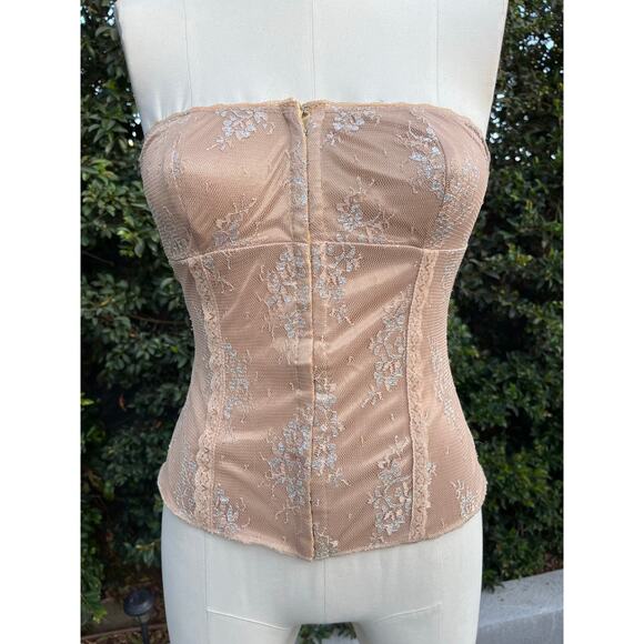 Y2K Hourglass Nude Brown Gold Lace Strapless Corset Small - Picture 5 of 10